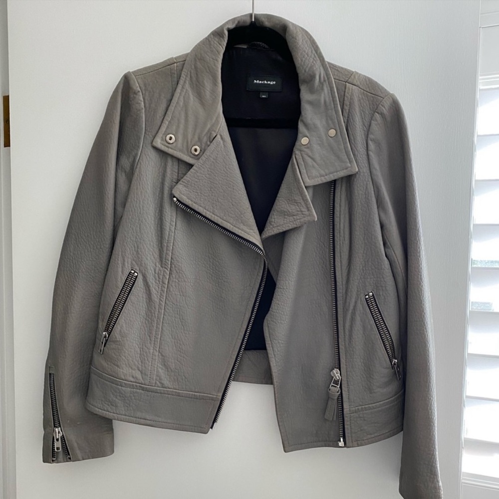 Mackage Pebbled Gray Leather Jacket